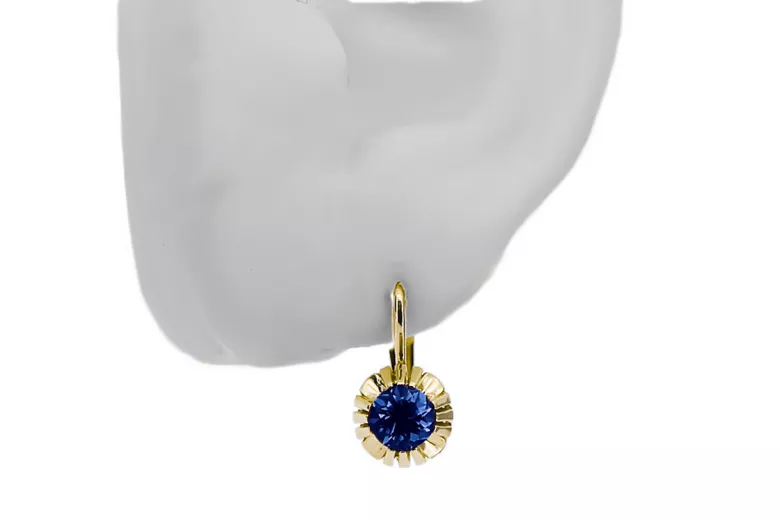 Earrings Vintage style Sapphire 14K Yellow gold vec027y